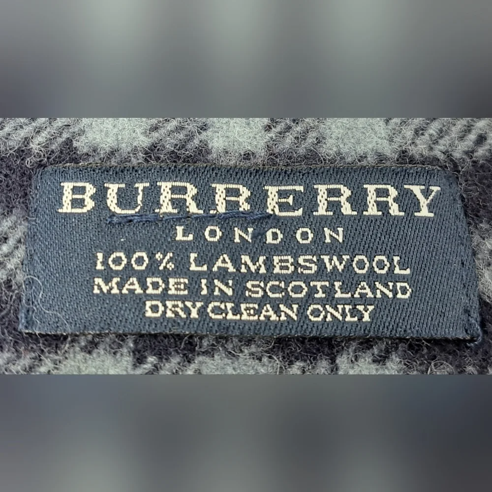 Burberry Vintage Scarf Nova Check 100% Cashmere Wool Scotland Navy Y2K 72" x 12" - Picture 3 of 13